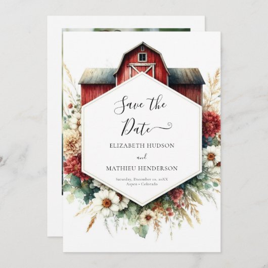 Typografie Boho Barnyard Wedding Save The Date (Voorkant / Achterkant)