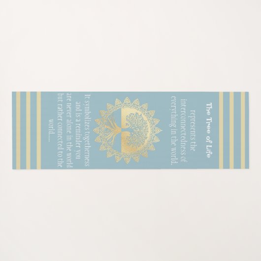 Typografie Boom van het Leven Blauw en Gouden Yoga Yogamat (Achterkant (horizontaal))