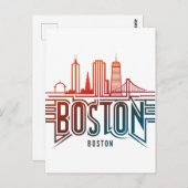 Typografie Boston City Skyline Briefkaart (Voorkant / Achterkant)