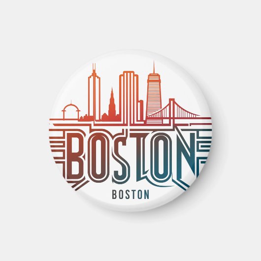 Typografie Boston City Skyline Magneet (Voorkant)