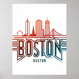 Typografie Boston City Skyline Poster