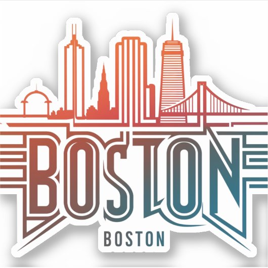 Typografie Boston Stadssilhouet Sticker (Voorkant)