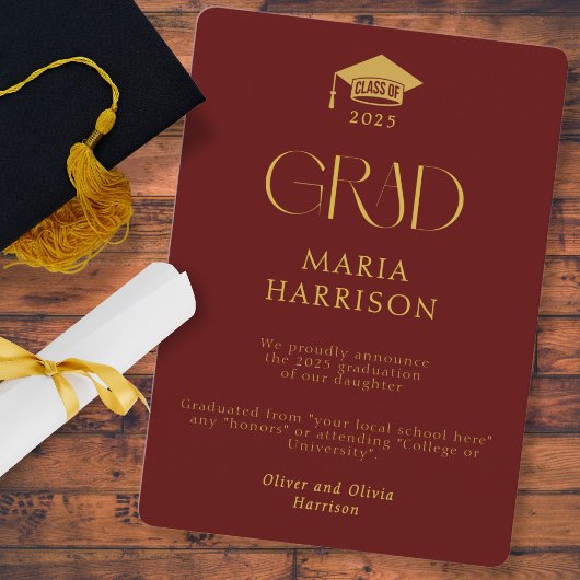 Typografie Bourgondië en goud Geen fotoaankondigin Aankondiging