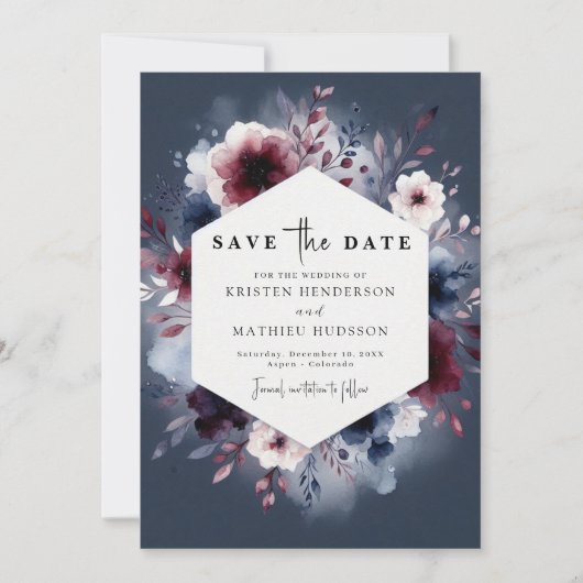 Typografie Bourgondische bruiloft Save The Date (Voorkant)