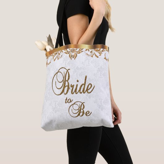 Typografie Bride in wit en goud Tote Bag (Dichtbij)