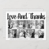 Typografie bruiloft Dank je acht foto-collage Bedankkaart (Voorkant / Achterkant)