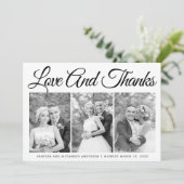 Typografie bruiloft Dank je drie foto-collage Bedankkaart (Staand voorkant)