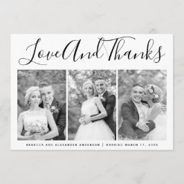 Typografie bruiloft Dank je drie foto-collage Bedankkaart