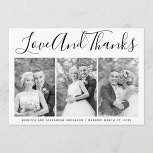Typografie bruiloft Dank je drie foto-collage Bedankkaart