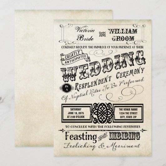  typografie bruiloft kaart (Voorkant / Achterkant)