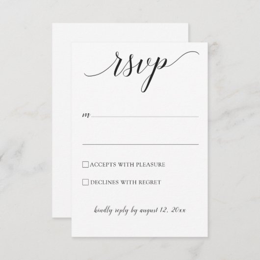 Typografie Bruiloft RSVP / Reply Kaart (zwart) (Voorkant / Achterkant)