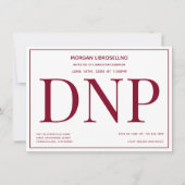 Typografie Burgundy White DNP Graduation Party Kaart (Voorkant)