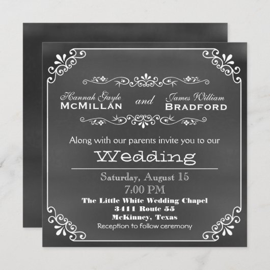 Typografie Chalk Board Kijk bruiloft Kaart (Voorkant / Achterkant)