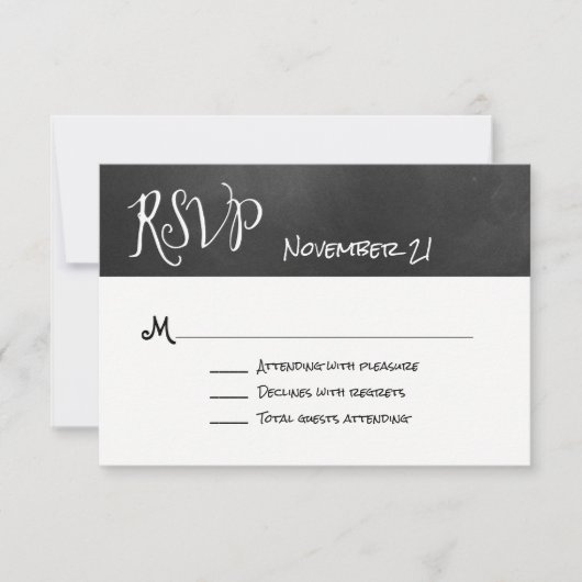 Typografie Chalk Board Wedding RSVP Card (Voorkant)
