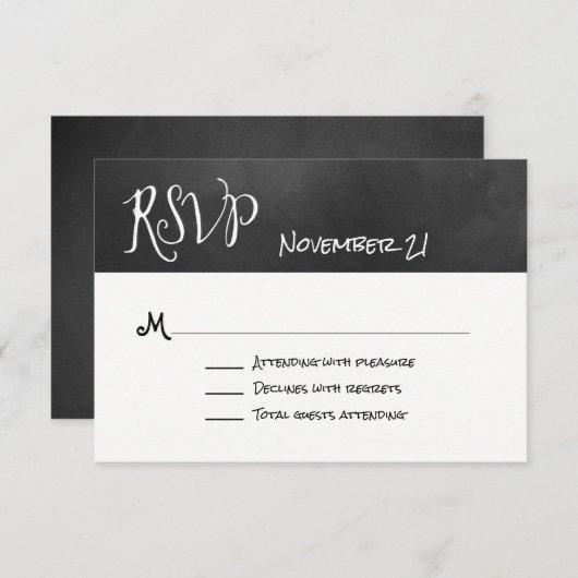 Typografie Chalk Board Wedding RSVP Card (Voorkant / Achterkant)