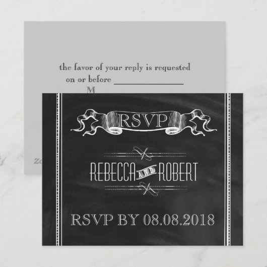 Typografie Chalkboard bruiloft rsvp Uitnodiging Briefkaart (Voorkant / Achterkant)