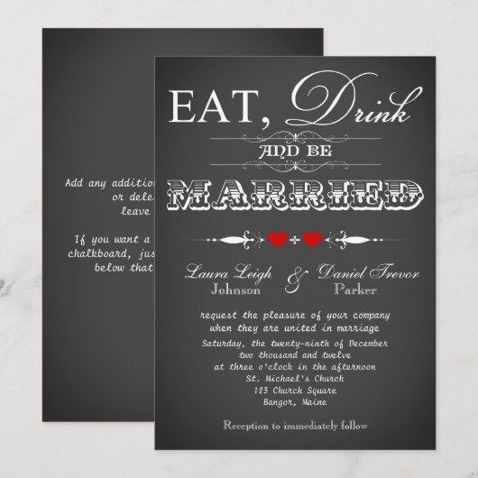 Typografie Chalkboard Bruiloft Uitnodigen 9 Kaart (Voorkant / Achterkant)