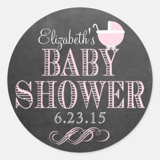 Typografie Chalkboard Roze Baby shower Ronde Sticker (Voorkant)
