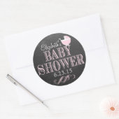 Typografie Chalkboard Roze Baby shower Ronde Sticker (Envelop)