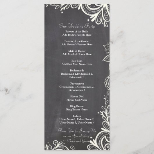  typografie Chalkboard Trouwprogramma's Programmakaart (Achterkant)