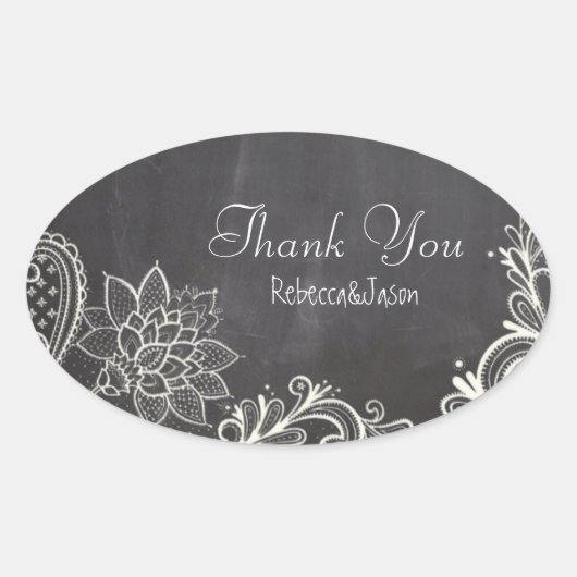  typografie Chalkboard Wedding dank u Ovale Sticker (Voorkant)