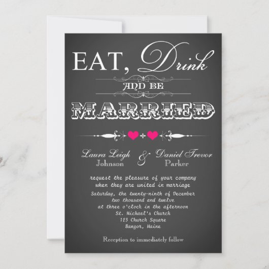  typografie Chalkboard Wedding Invite 2 Kaart (Voorkant)