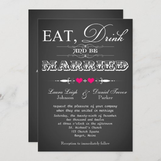  typografie Chalkboard Wedding Invite 2 Kaart (Voorkant / Achterkant)