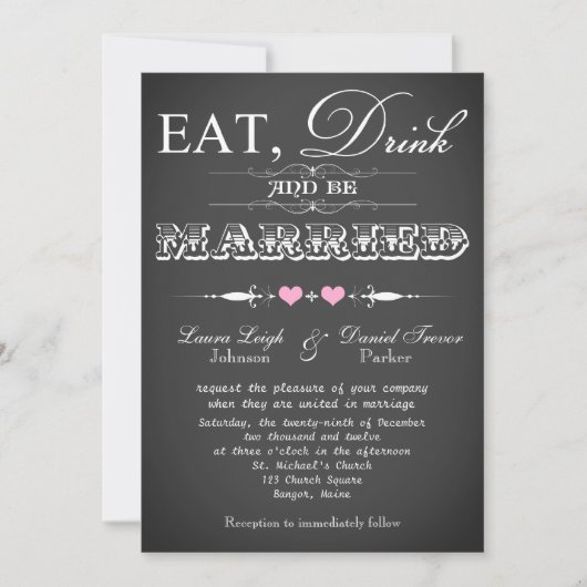  typografie Chalkboard Wedding Invite 3 Kaart (Voorkant)