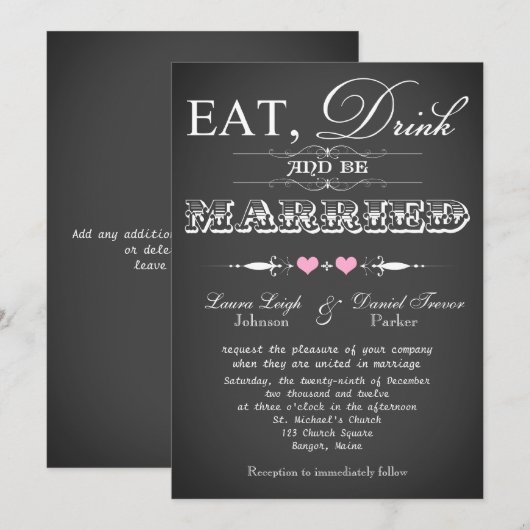  typografie Chalkboard Wedding Invite 3 Kaart (Voorkant / Achterkant)