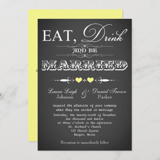 typografie Chalkboard Wedding Invite 4 Kaart (Voorkant / Achterkant)