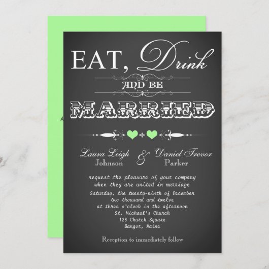 typografie Chalkboard Wedding Invite 5 Kaart (Voorkant / Achterkant)