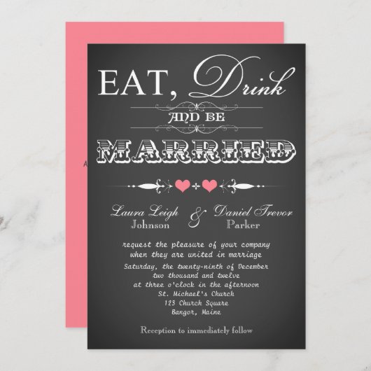  typografie Chalkboard Wedding Invite 7 Kaart (Voorkant / Achterkant)