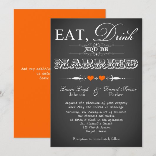 typografie Chalkboard Wedding Invite 7 Kaart (Voorkant / Achterkant)