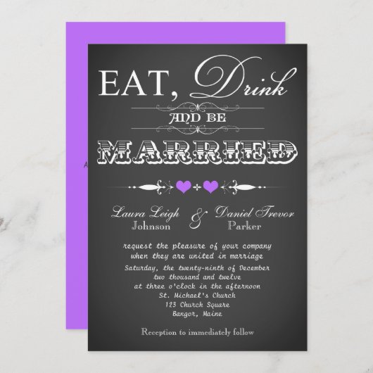  typografie Chalkboard Wedding Invite 8 Kaart (Voorkant / Achterkant)