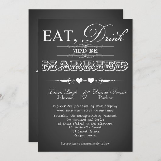 typografie Chalkboard Wedding Invite Kaart (Voorkant / Achterkant)