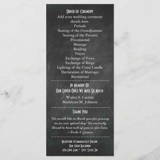  Typografie Chalkboard Wedding Programma's (Achterkant)