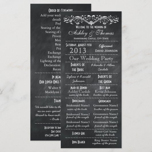  Typografie Chalkboard Wedding Programma's (Voorkant / Achterkant)