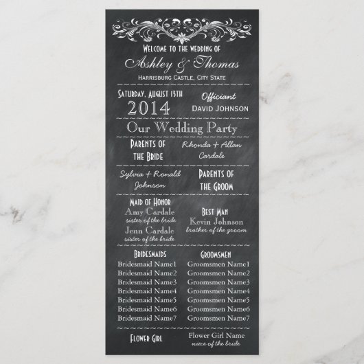 Typografie Chalkboard Wedding Programs 2 Maids Hon Programmakaart (Voorkant)