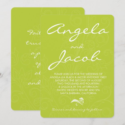 Typografie Chartreuse Green Floral Wedding Kaart (Voorkant / Achterkant)