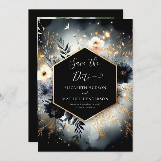 Typografie Chic Enchanted Forest Wedding Save The Date (Voorkant / Achterkant)