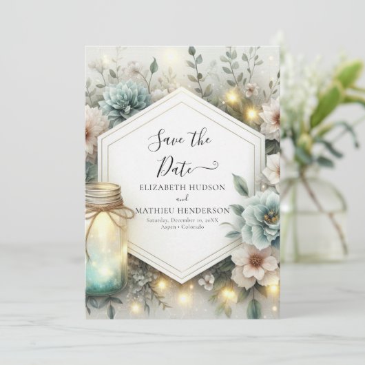 Typografie Chic Mason Jar Wedding Save The Date (Staand voorkant)