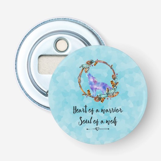 Typografie citaat met een waterverf wolf boho stij button flesopener (Voorkant)