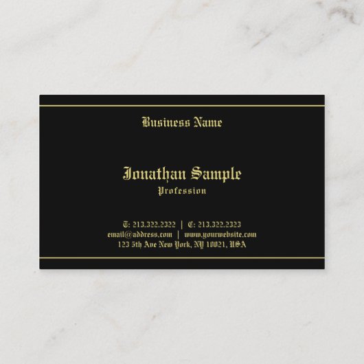 Typografie Classic Old Font Black Gold Sjabloon Visitekaartje (Achterkant)