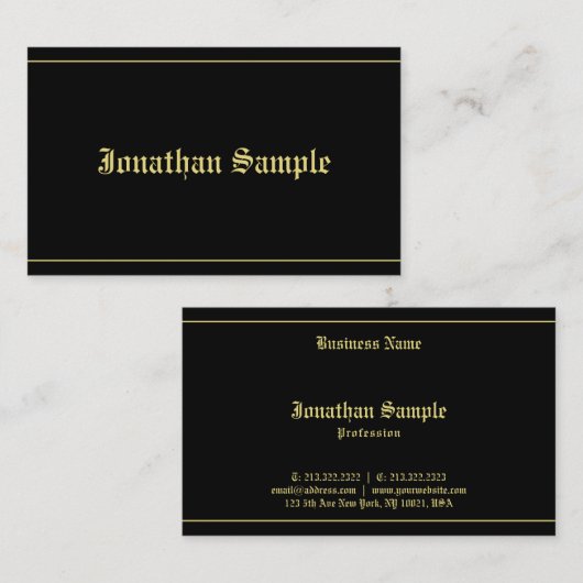 Typografie Classic Old Font Black Gold Sjabloon Visitekaartje (Voorkant / Achterkant)