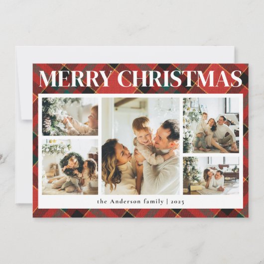 Typografie Classy Plaid Fotocollage Kerstmis Feestdagenkaart (Voorkant)
