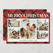 Typografie Classy Plaid Fotocollage Kerstmis Feestdagenkaart (Voorkant / Achterkant)
