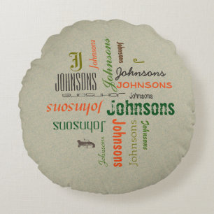 Typografie Collage Familienaam Elke Kleur Rond Kussen