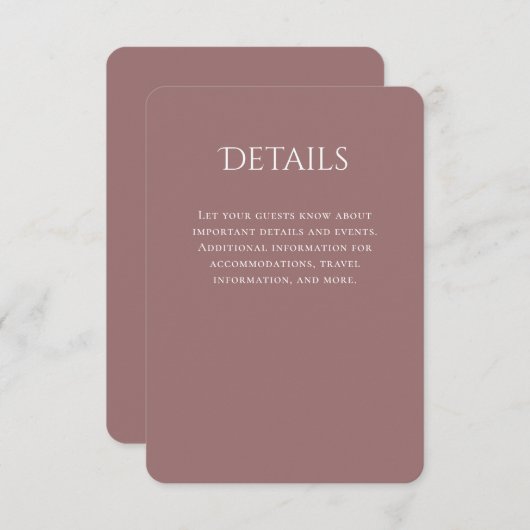Typografie Curved Mauve Bruiloft Details Informatiekaartje (Voorkant / Achterkant)