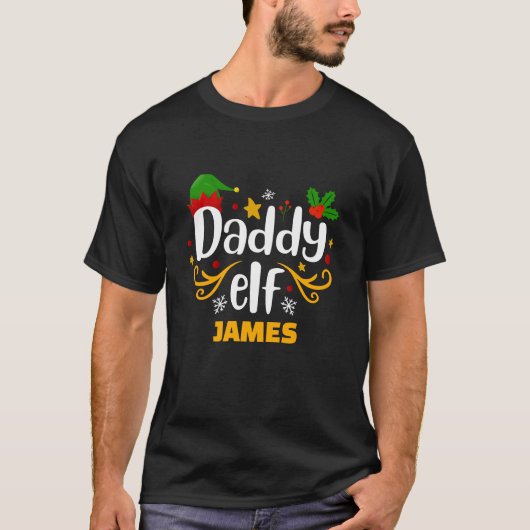 Typografie Daddy Elf Fun Family Matching T-shirt (Voorkant)