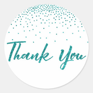 Typografie 'Dank je wel' met turquoise glitterconf Ronde Sticker